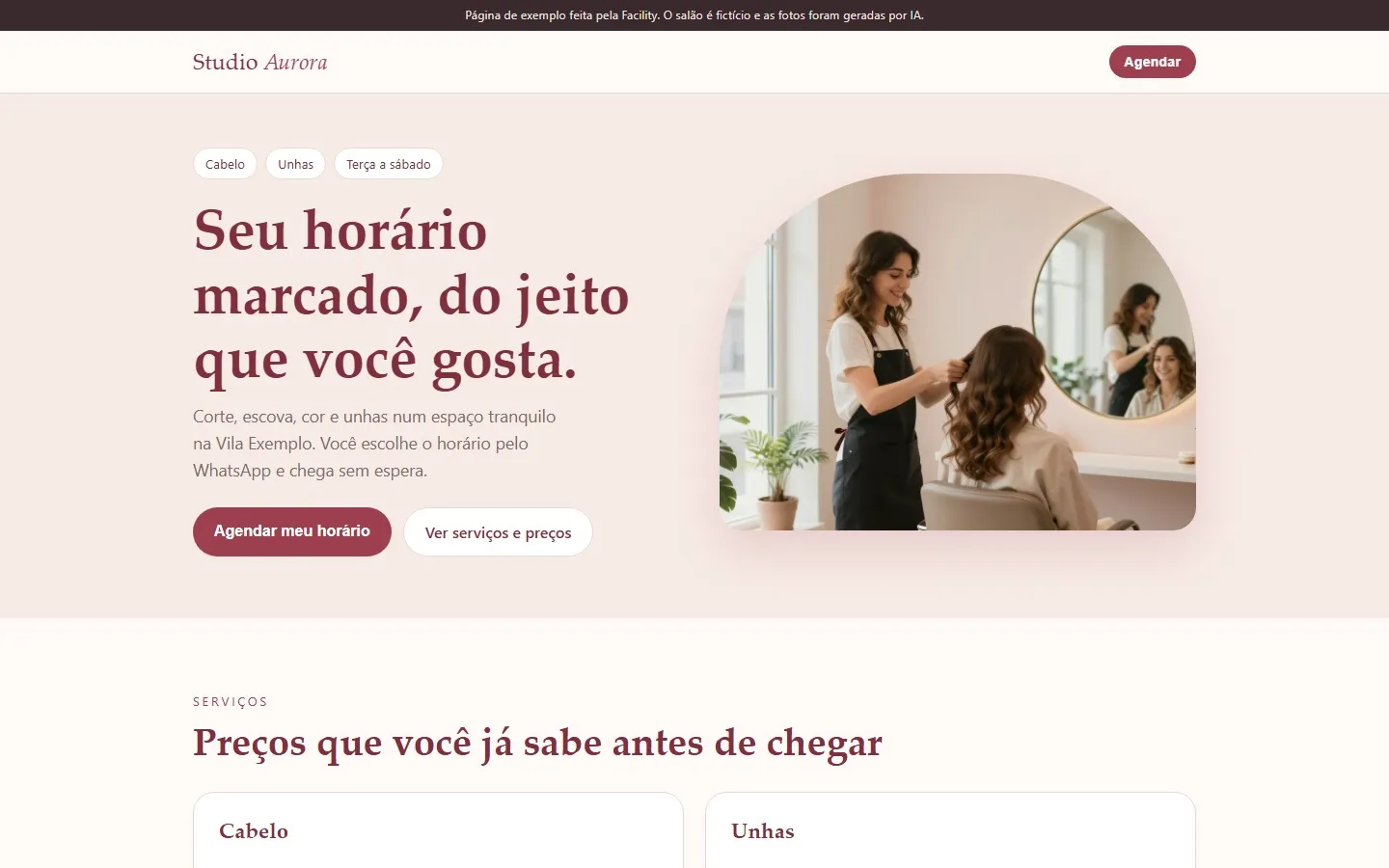 Captura real da demonstração Studio Aurora · R$ 400 no computador