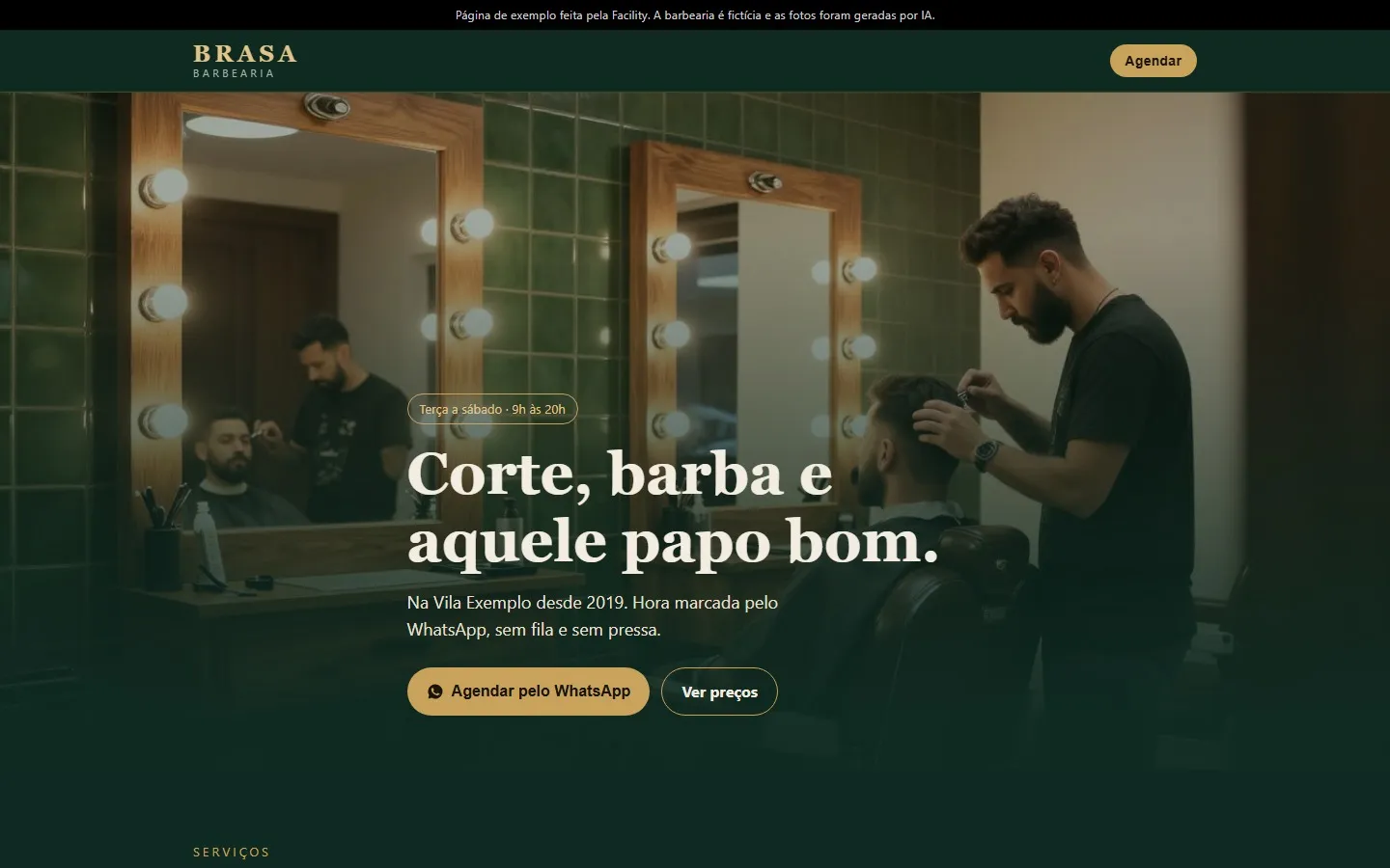 Captura real da demonstração Barbearia Brasa no computador