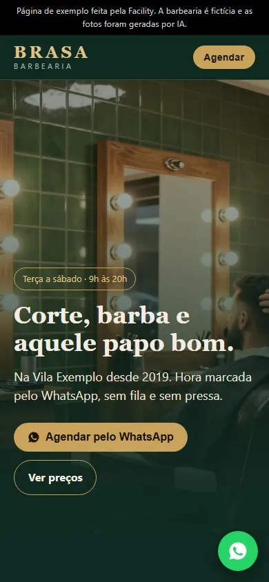 A mesma demonstração Barbearia Brasa no celular