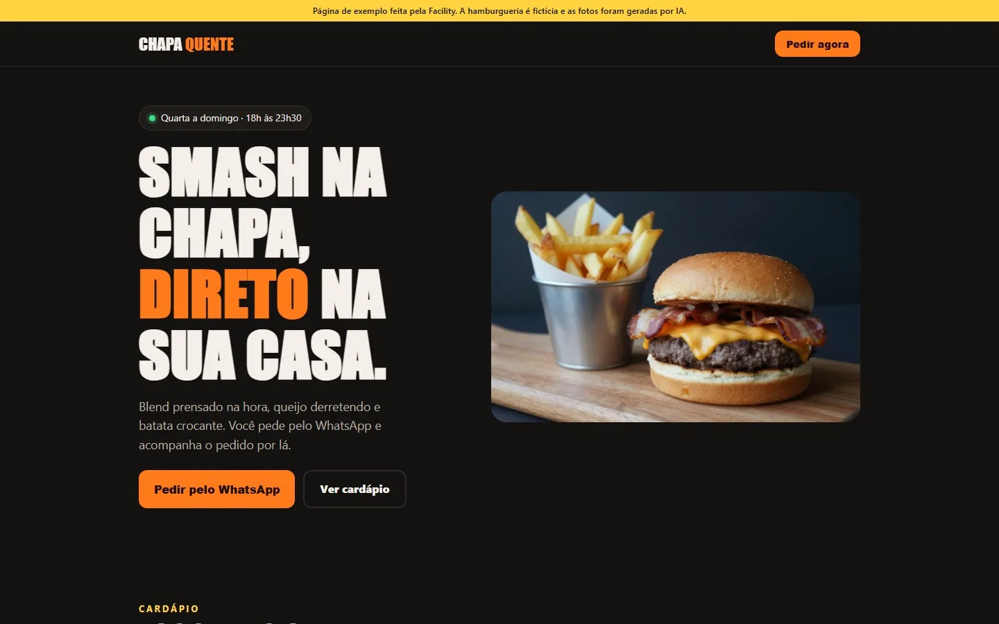 Captura real da demonstração Chapa Quente no computador