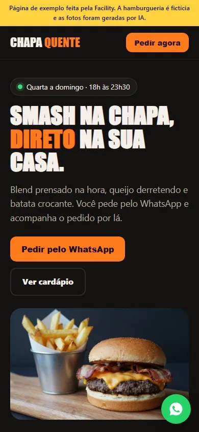 A mesma demonstração Chapa Quente no celular